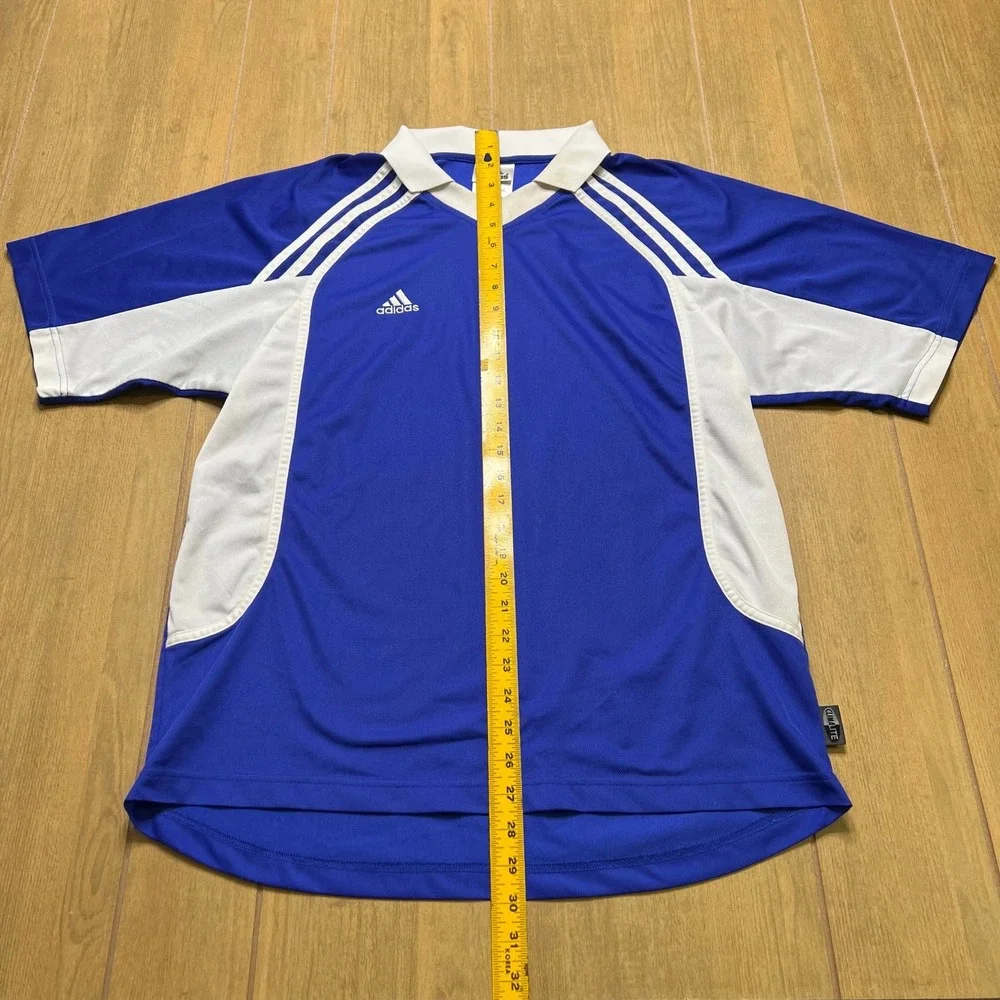 Adidas Soccer Jersey‎ Mens Medium Blue Climalite Vintage Short Sleeve Polo Shirt